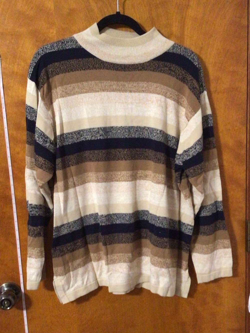 dressbarn Men's Striped Crewneck Sweater in Cream, Tan & Blue